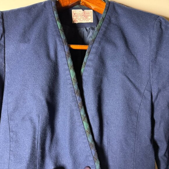 Vintage Pendleton Suit -Jacket & Skirt, Navy Blackwatch Trim Sz 8 Virgin Wool - Picture 6 of 15